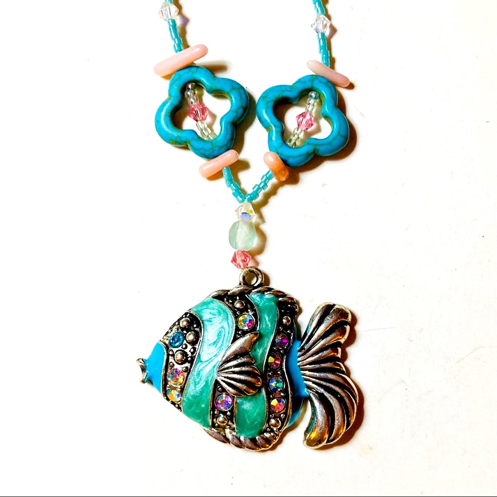 Artisan Crafted Bubble Blowing Fish Statement Nec… - image 2